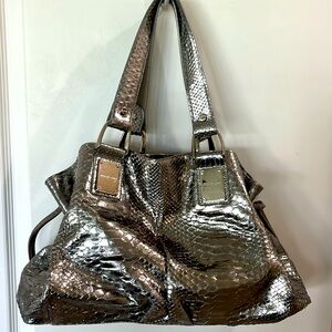 Michael Kors rare luxury limited ed rehearsal drawstring silver python satchel